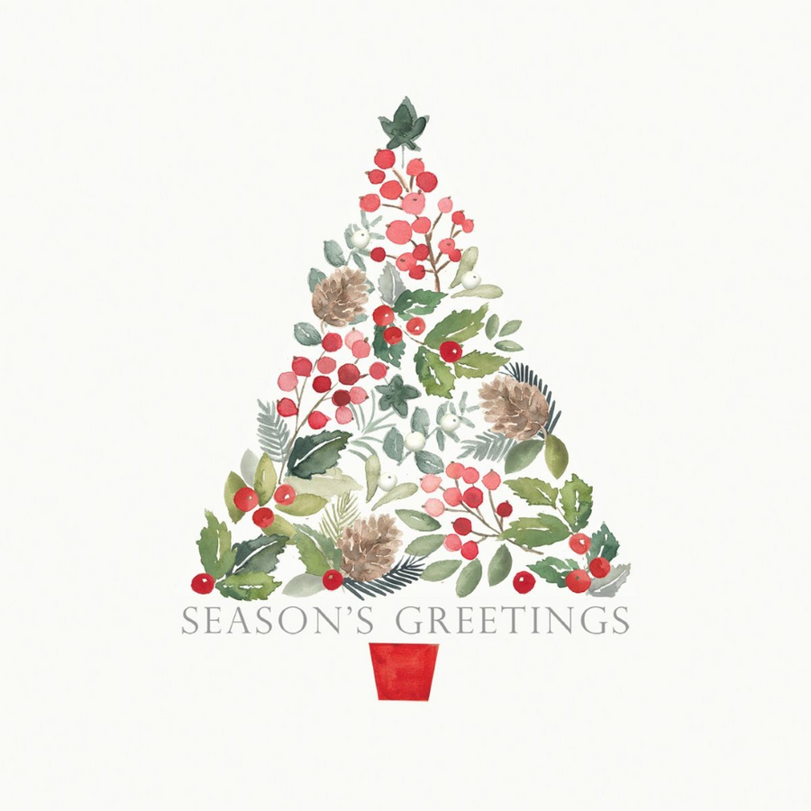 ppd Cocktailservietten Merry Greetings white 25x25 cm mit Spruch "Season's greetings", 20 Stück, 3-lagig, FSC-zertifiziert
