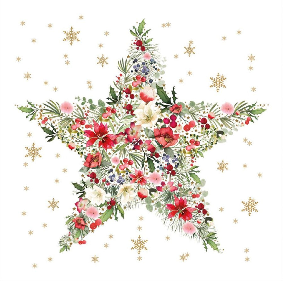 ppd Cocktailservietten Beautiful Christmas Star 25x25 cm mit strahlendem Weihnachtsstern-Design, 20 Stück, 3-lagig, FSC-zertifiziert