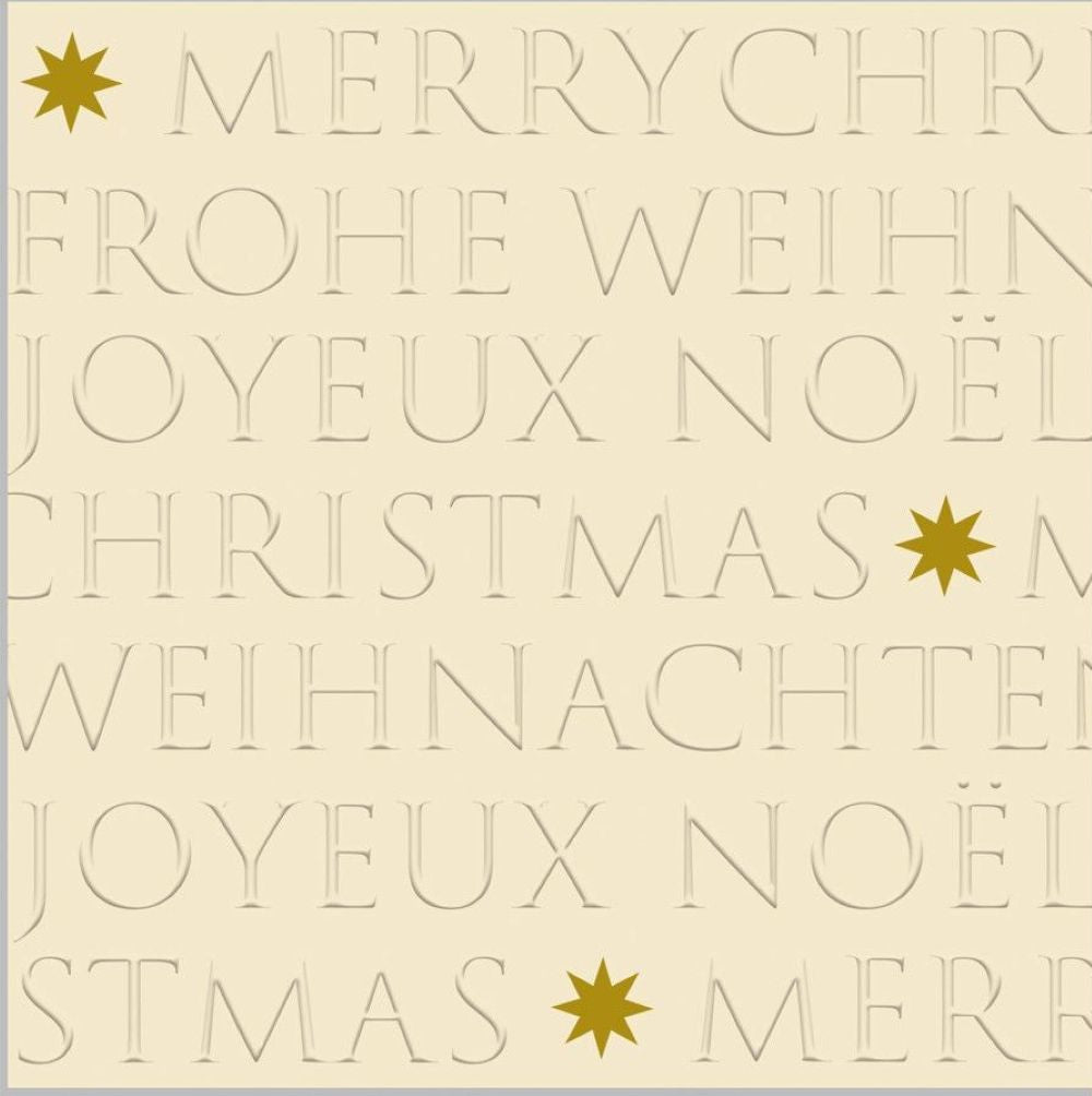ppd Cocktailservietten Christmas embossed off-white 25x25 cm mit Spruch "Merry Christmas" und geprägtem Relief-Design, 20 Stück, 3-lagig, FSC-zertifiziert