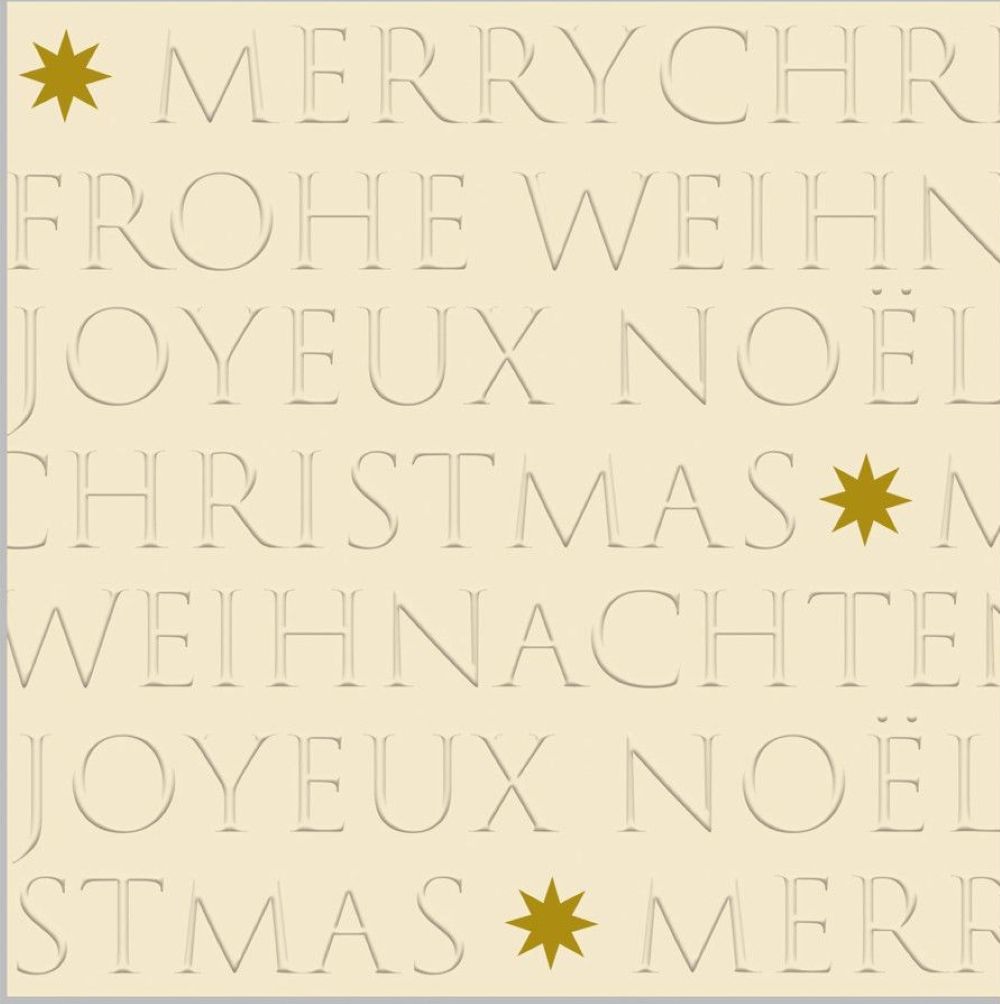 ppd Cocktailservietten Christmas embossed off-white 25x25 cm mit Spruch "Merry Christmas" und geprägtem Relief-Design, 20 Stück, 3-lagig, FSC-zertifiziert