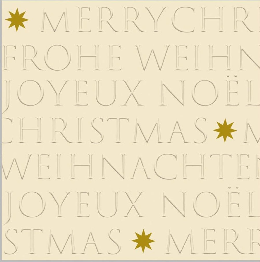 ppd Cocktailservietten Christmas embossed off-white 25x25 cm mit Spruch "Merry Christmas" und geprägtem Relief-Design, 20 Stück, 3-lagig, FSC-zertifiziert