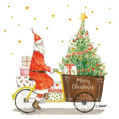 ppd Lunchservietten Santa Delivery 33x33cm mit Spruch "Merry Christmas" und Weihnachtsmann-Design, 20 Stück, 3-lagig, FSC-zertifiziert