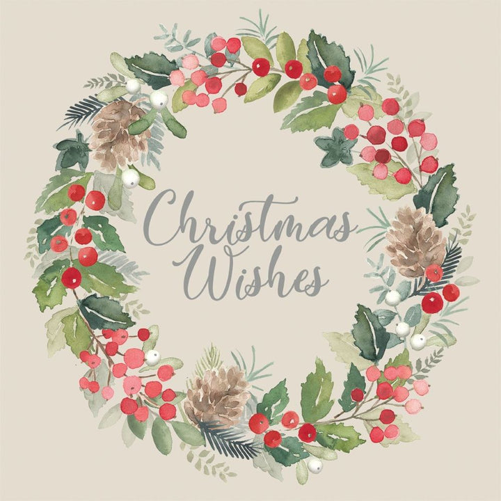 ppd Lunchservietten Merry Wreath 33x33cm mit Spruch "Christmas Wishes" und Kranz-Design, 20 Stück, 3-lagig, FSC-zertifiziert