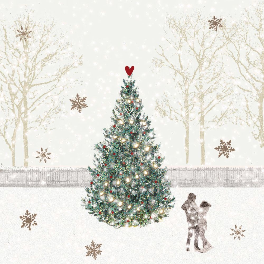 ppd Lunchservietten Rendez-Vous 33x33cm mit romantischem Christbaum-Pärchen-Design, 20 Stück, 3-lagig, FSC-zertifiziert