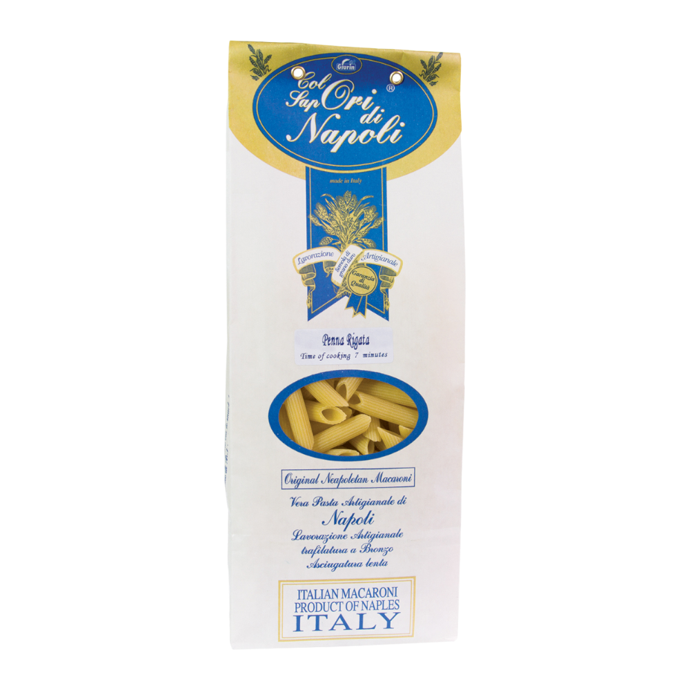 Sapori di Napoli Penne rigate 500g - italienische Röhrennudeln aus Hartweizengrieß, durch Bronzematrizen gepresst, gerillte Oberfläche