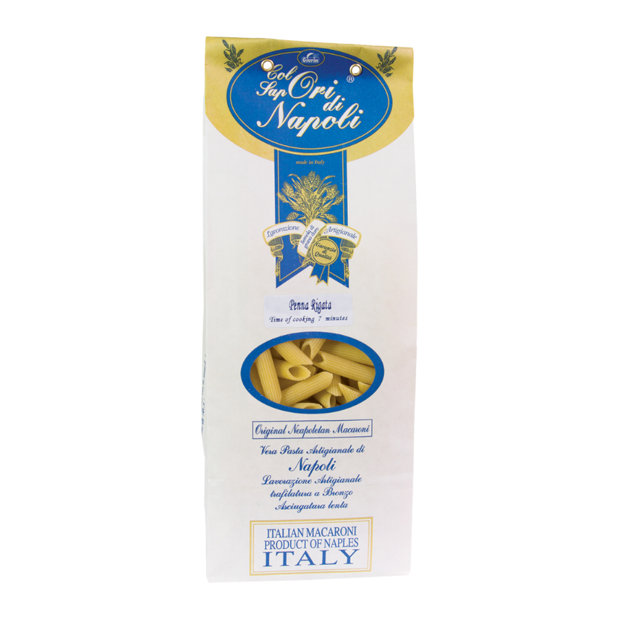 Sapori di Napoli Penne rigate 500g - italienische Röhrennudeln aus Hartweizengrieß, durch Bronzematrizen gepresst, gerillte Oberfläche