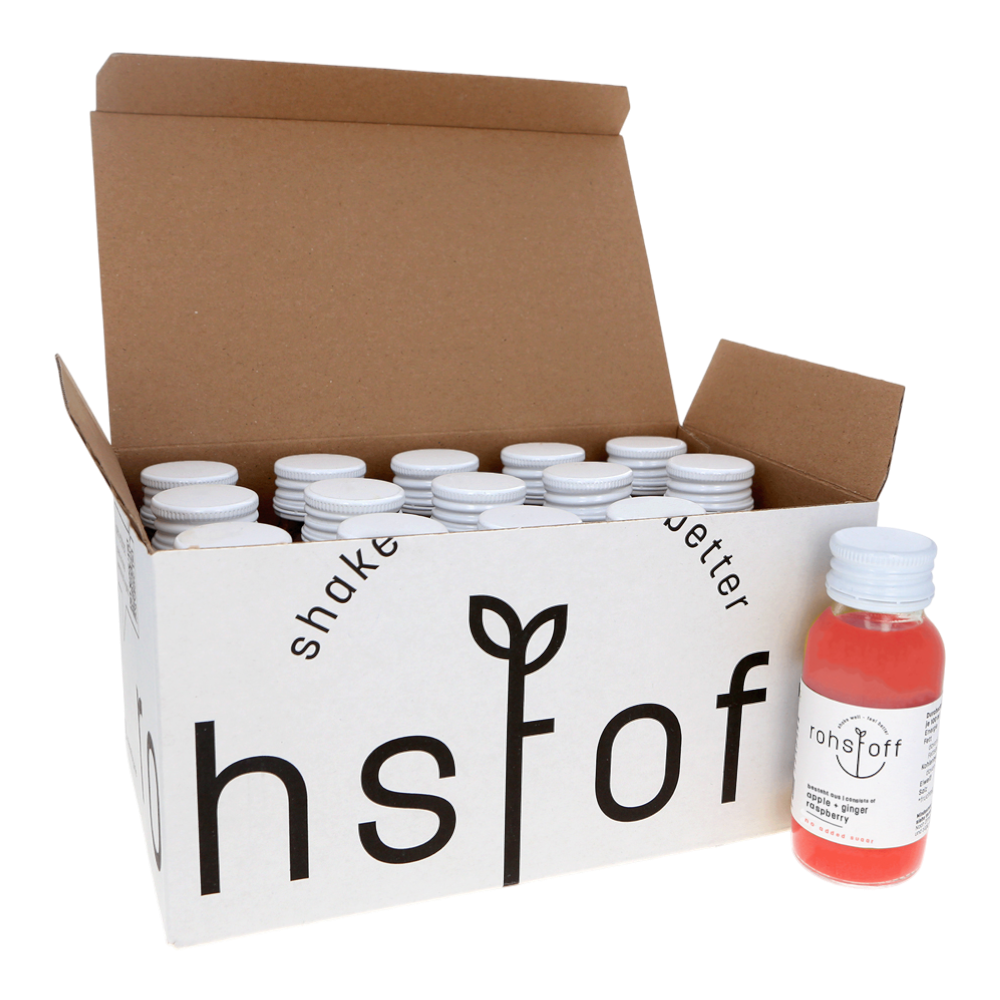 rohstoff Apple+Ginger+Raspberry Shot - Bio-Ingwer-Shot mit 22% Ingwersaft, 11,7% Himbeersaft und Apfelsaft aus kontrolliert biologischem Anbau
