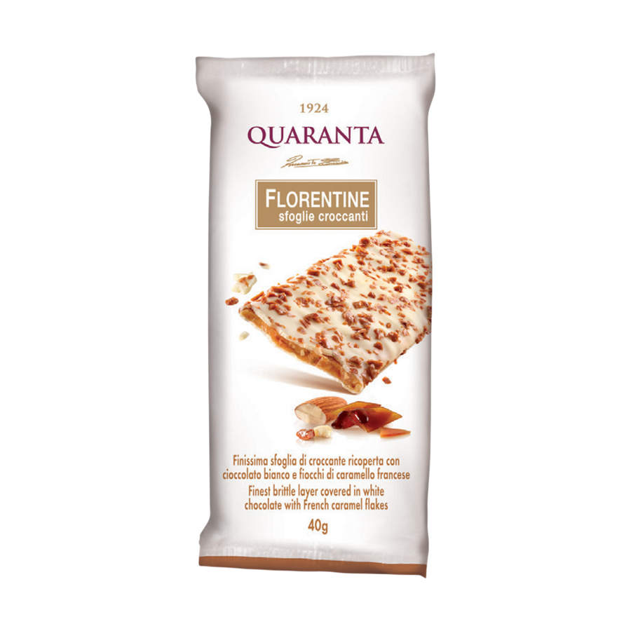 Quaranta Florentine sfoglie croccanti - knuspriges Krokant mit weißer Schokolade und französischen Karamellkrümeln, glutenfrei