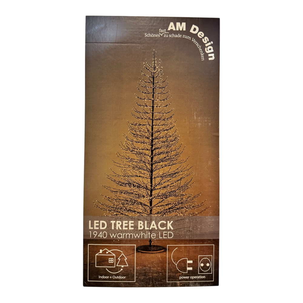 LED Baum Schwarz 1940 warmweiße LED 180cm, hoher LED-Lichterbaum mit 1940 LEDs, IP44 wetterfest für Innen und Außen