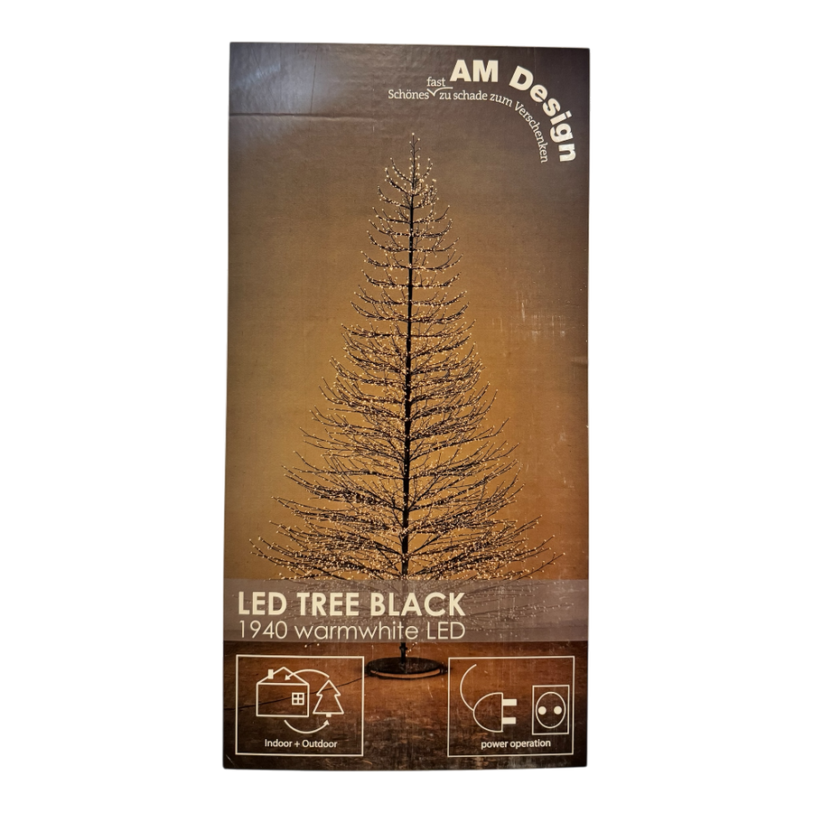 LED Baum Schwarz 1940 warmweiße LED 180cm, hoher LED-Lichterbaum mit 1940 LEDs, IP44 wetterfest für Innen und Außen