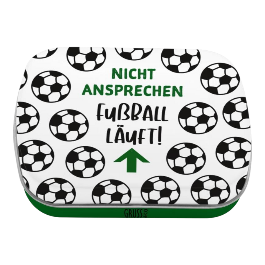 GRUSS&CO Mint FUSSBALL - kompaktes Döschen mit Fußball-Motivdruck gefüllt mit 14g erfrischenden Pfefferminz-Pastillen