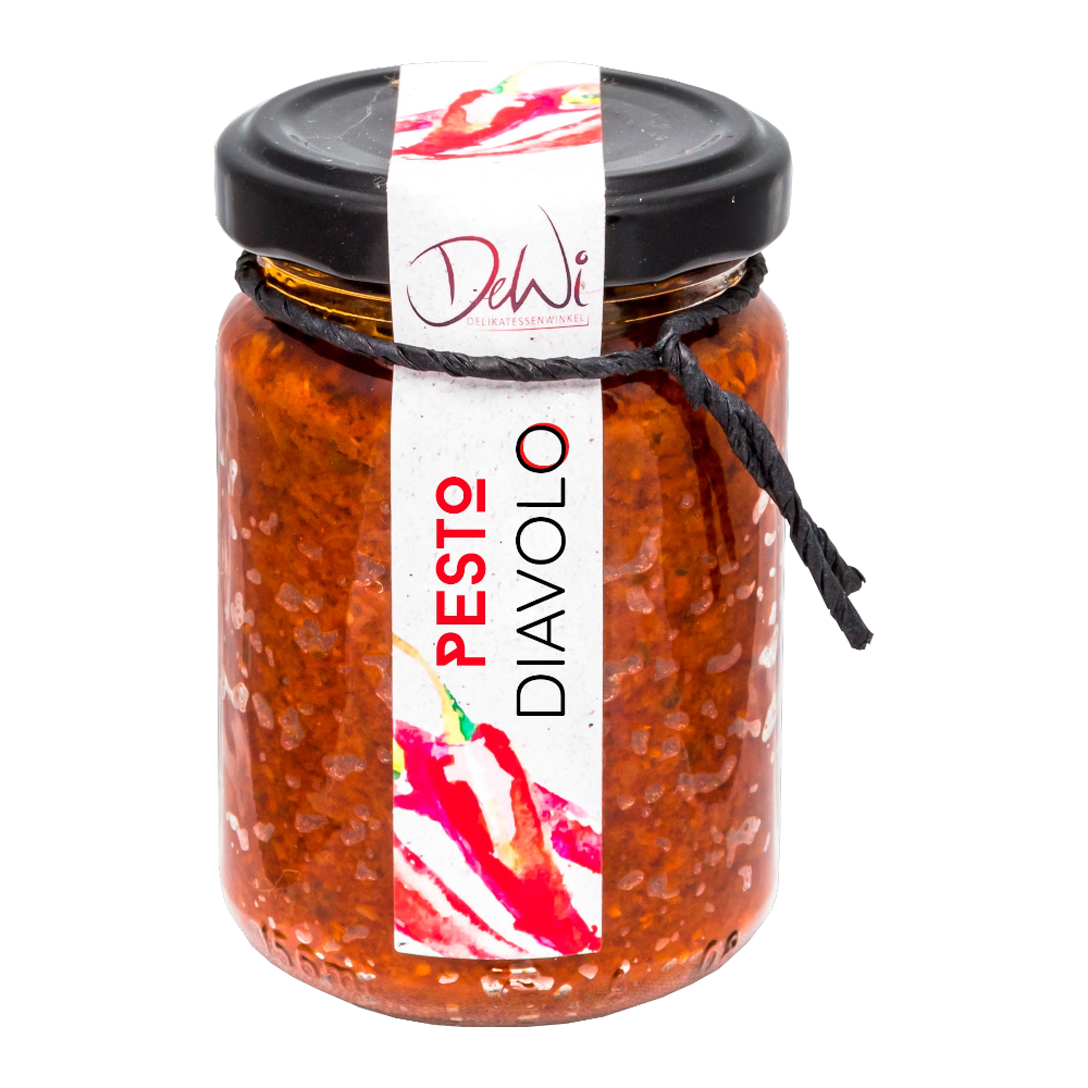 DeWi Pesto Diavolo 135g – Pesto, Chili, Tomaten, würzig, feurig, Brotaufstrich