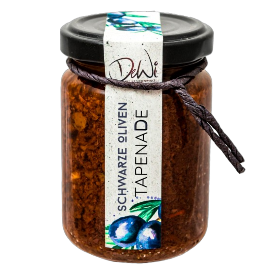 DeWi Schwarze Oliven Tapenade 135g – Olivenpaste mit Kapern als Antipasti Aufstrich
