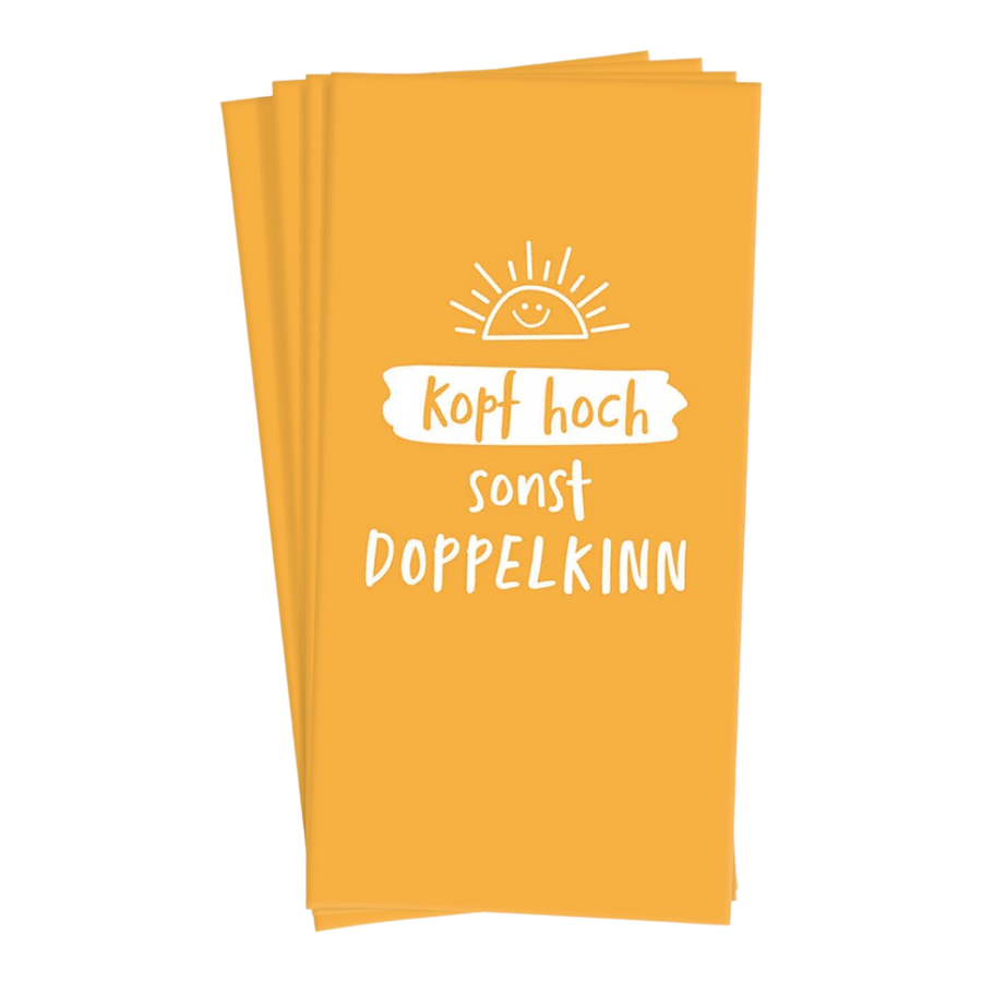 Grafik Werkstatt Papiertaschentücher Kopf hoch mit Spruch "Kopf hoch sonst Doppelkinn", FSC Mix zertifiziert, Format 55x105mm