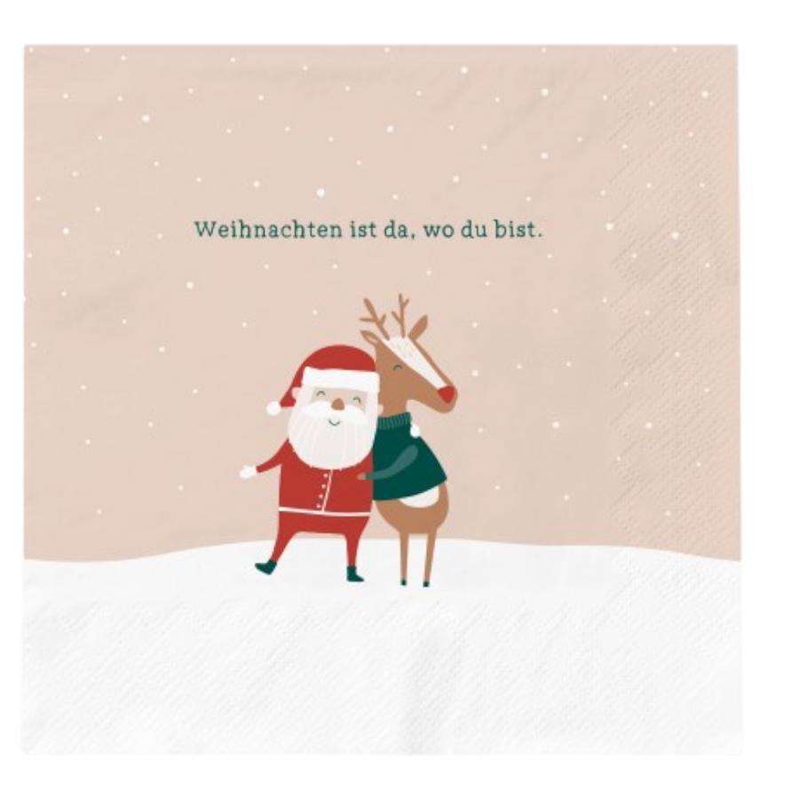 Weihnachtsservietten mit Spruch "Weihnachten ist da, wo du bist", 127x127mm, FSC Mix zertifiziert, nachhaltige Festtagsservietten