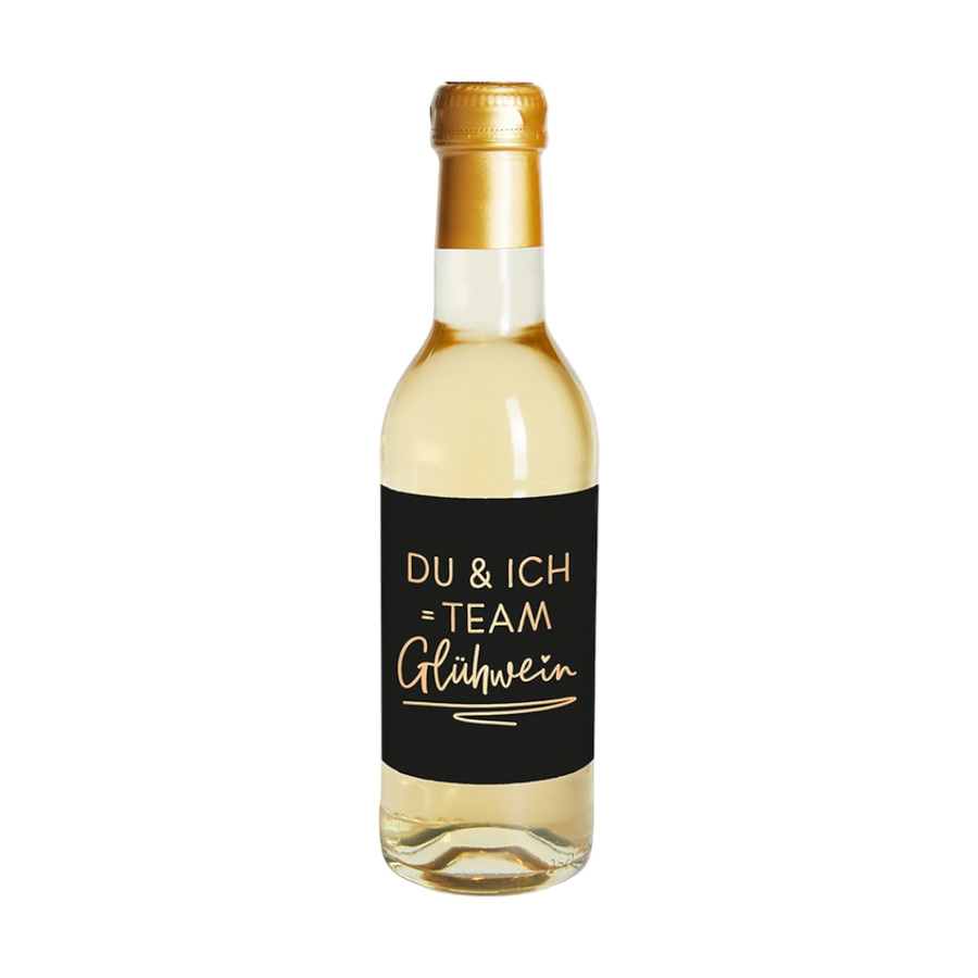 Glühwein-Flasche weiß "Du & Ich = Team Glühwein" 0,25l von Grafik Werkstatt, romantisches Wintergetränk
