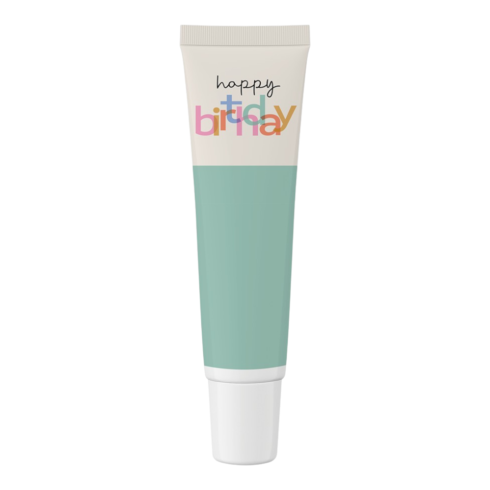 Grafik Werkstatt Wohlfühl-Handcreme happy birthday mit Spruch "happy birthday", pflegende Formel mit Sheabutter und Mandelöl