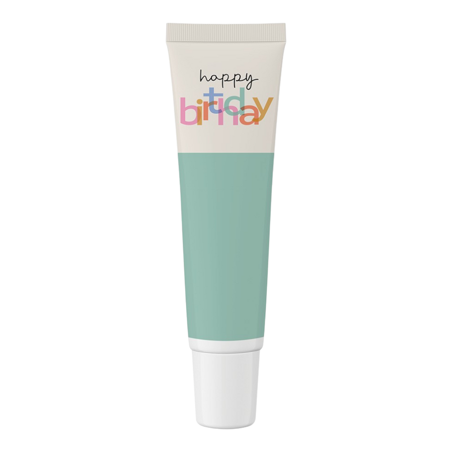 Grafik Werkstatt Wohlfühl-Handcreme happy birthday mit Spruch "happy birthday", pflegende Formel mit Sheabutter und Mandelöl