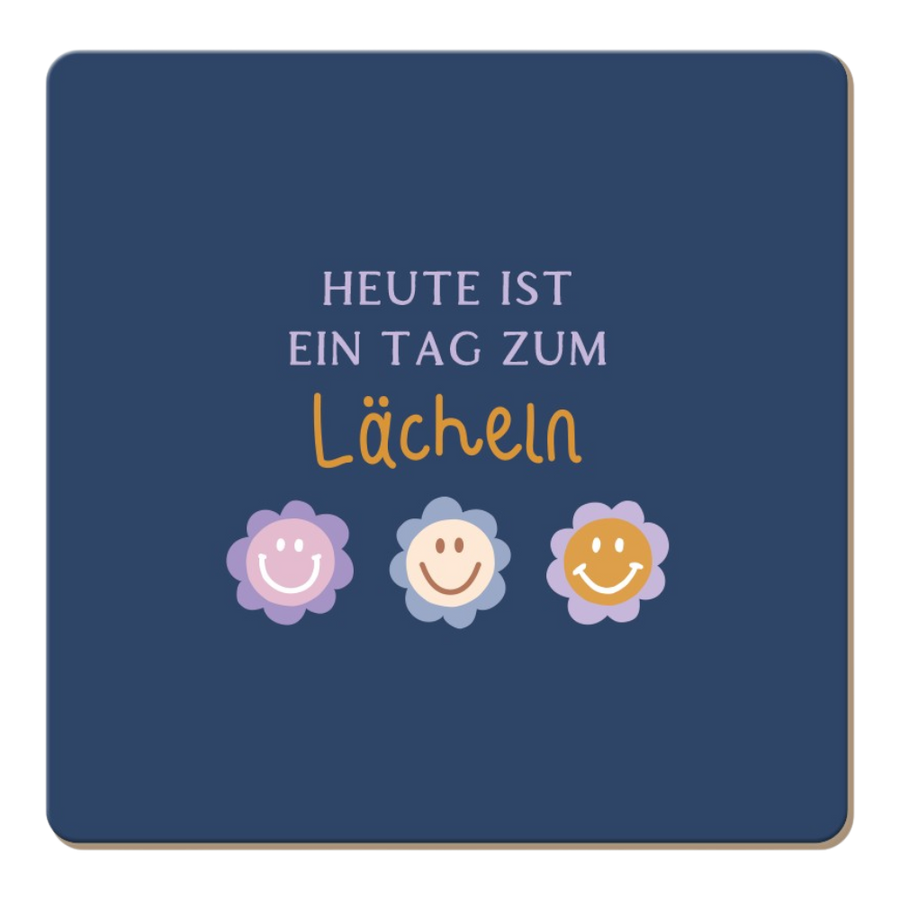 Grafik Werkstatt Korkuntersetzer Lächeln mit Spruch "Heute ist ein Tag zum Lächeln", natürlicher Kork, Format 95x95mm, positive Tischkultur