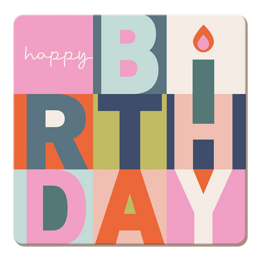 Grafik Werkstatt Korkuntersetzer happy Birthday mit Spruch "happy Birthday", natürlicher Kork, Format 95x95mm, festliche Geburtstagstischkultur