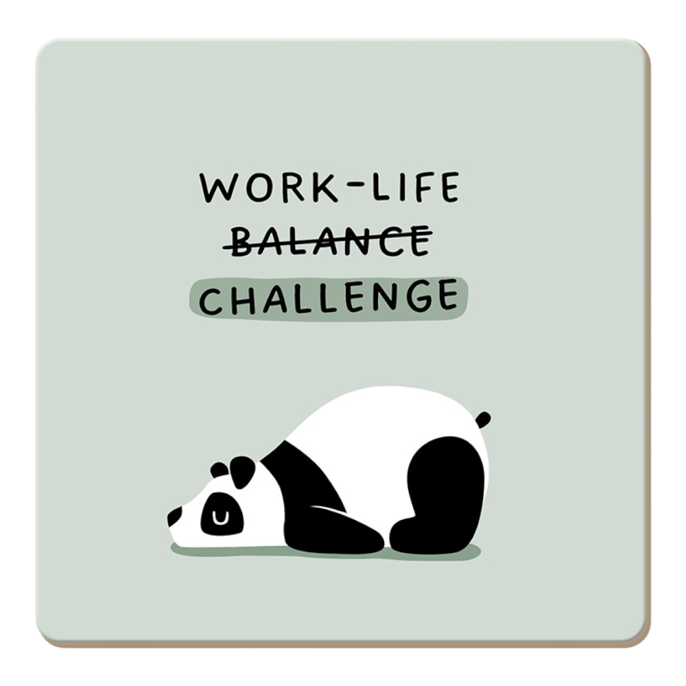 Grafik Werkstatt Korkuntersetzer Work-Life Challenge mit Spruch "Work-Life [Balance] Challenge", natürlicher Kork, Format 95x95mm, humorvolle Bürokultur