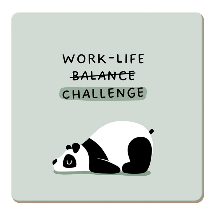 Grafik Werkstatt Korkuntersetzer Work-Life Challenge mit Spruch "Work-Life [Balance] Challenge", natürlicher Kork, Format 95x95mm, humorvolle Bürokultur
