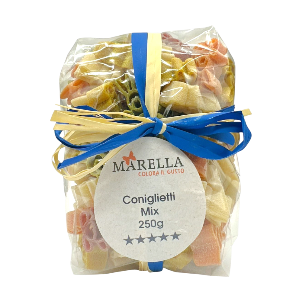Marella Coniglietti Mix Hasen Pasta 250g – bunte Nudeln aus Hartweizengrieß, Häschen-Form, Kurkuma,