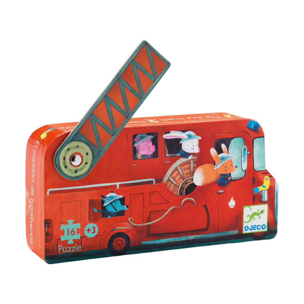 Djeco Feuerwehr Silhouetten-Puzzle, 16 Teile, Feuerwehrmann Fuchs, ab 3 Jahren