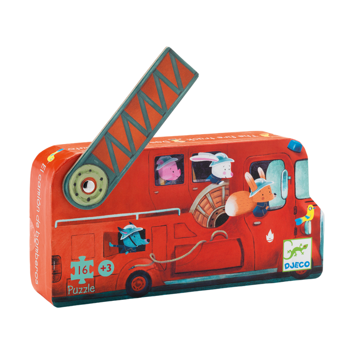 Djeco Feuerwehr Silhouetten-Puzzle, 16 Teile, Feuerwehrmann Fuchs, ab 3 Jahren