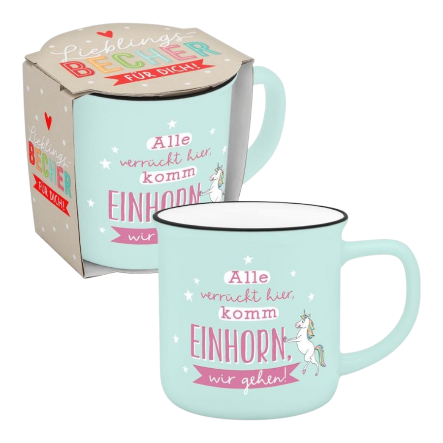 GRUSS&CO Becher EINHORN aus New Bone China Porzellan mit lustigem Spruch, 35cl Füllmenge, mikrowellen- und spülmaschinengeeignet