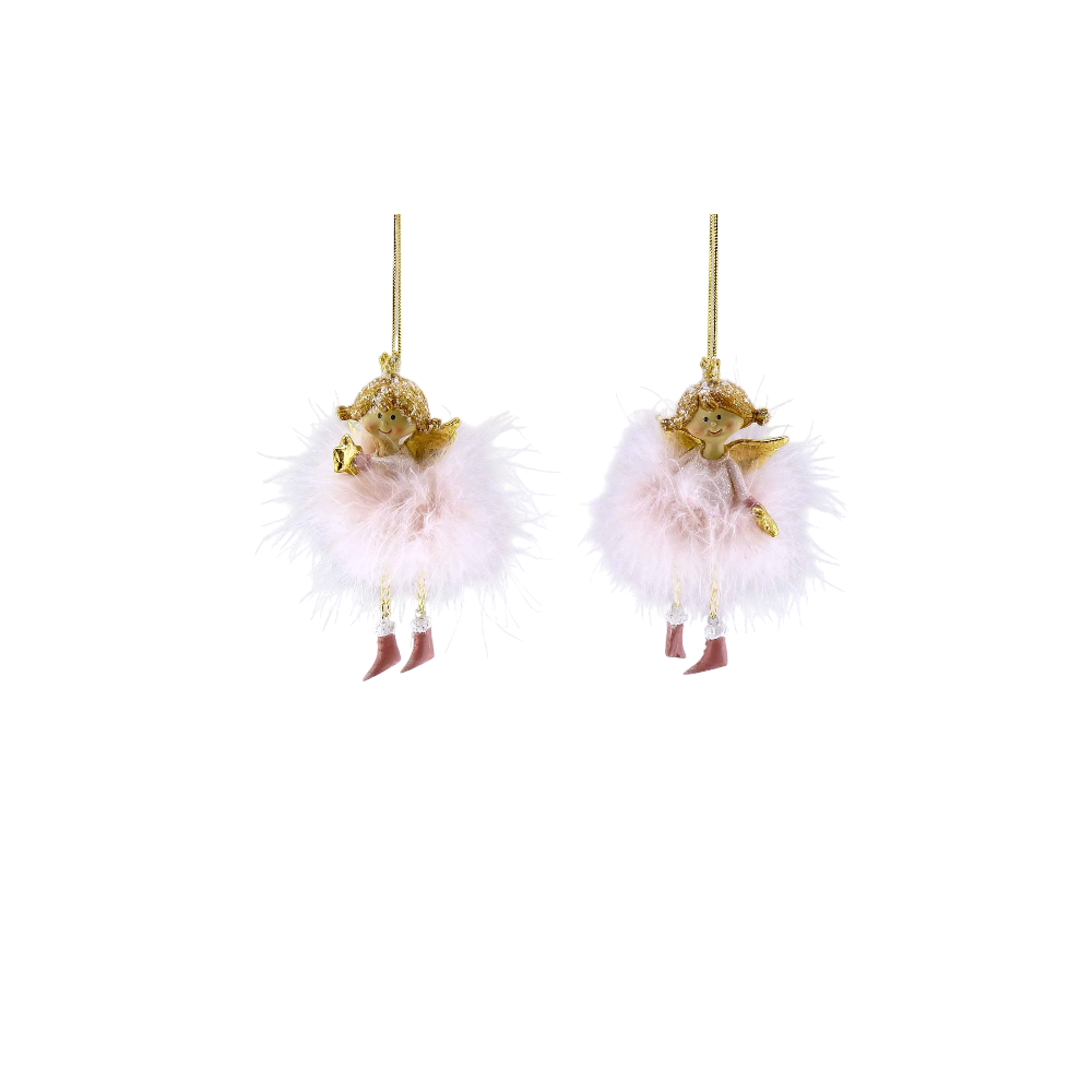 Poly/Feder-Engel ''Krönchen'' hgd. rosé-weiß-gold H12cm