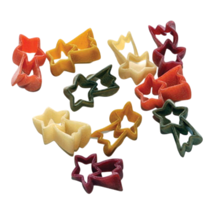 Pastificio del Colle Stelle Comete - bunte Kometen-Nudeln aus Hartweizengrieß mit weihnachtlichem Schweif und natürlichen Farben aus Spinat, Paprika, Rote Beete und Kurkuma