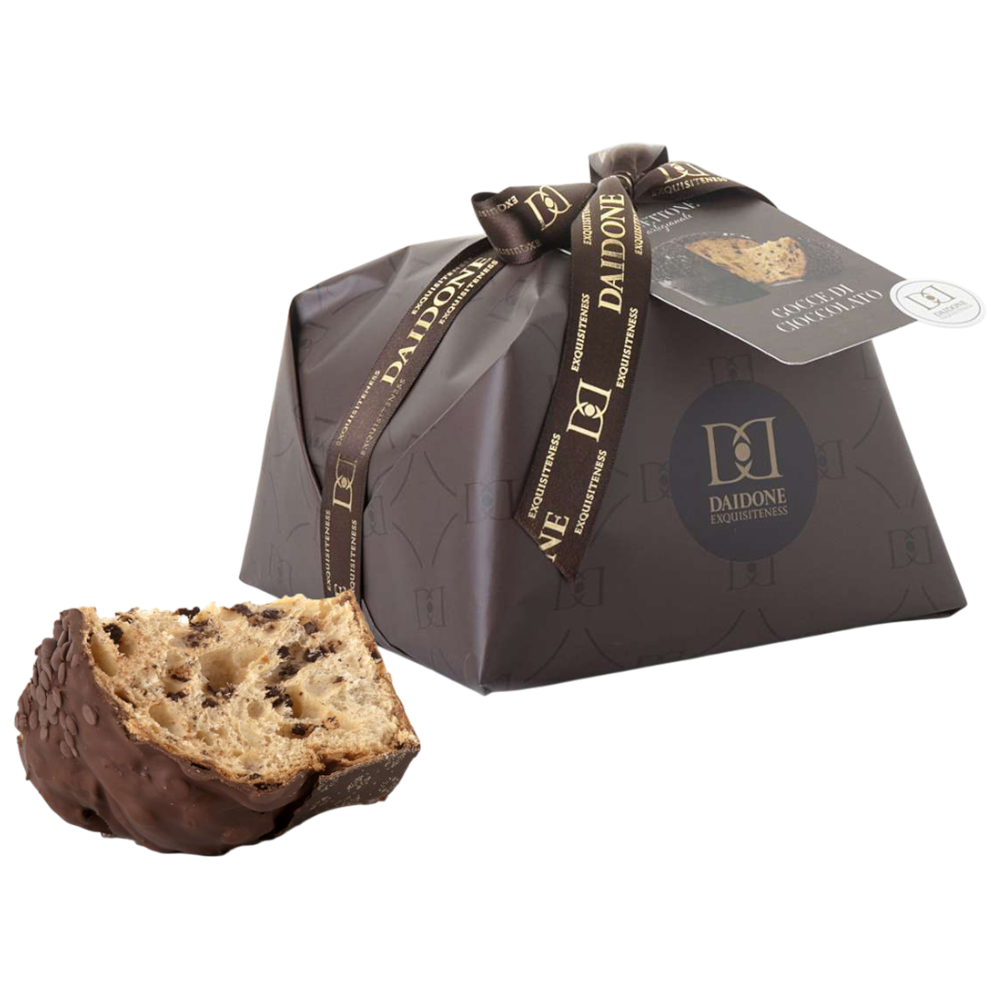 Daidone Panettone Artigianale gocce di cioccolato - handwerklicher Panettone mit Zartbitterschokolade und Schokoladenglasur, 48h Gärung