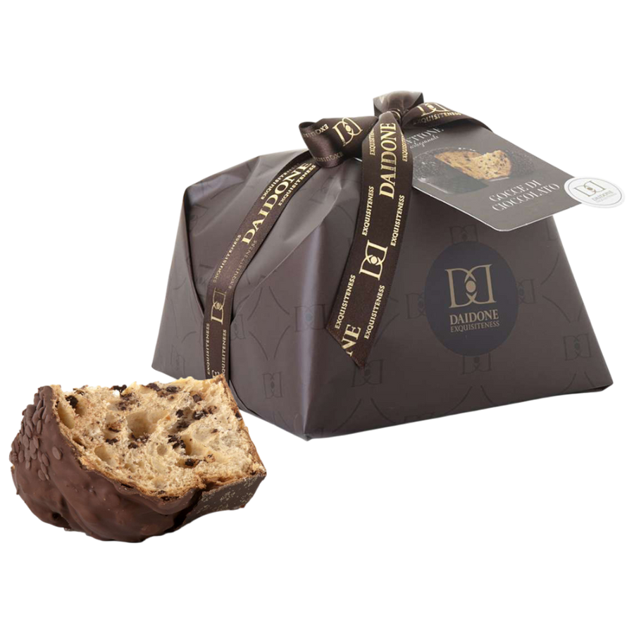Daidone Panettone Artigianale gocce di cioccolato - handwerklicher Panettone mit Zartbitterschokolade und Schokoladenglasur, 48h Gärung
