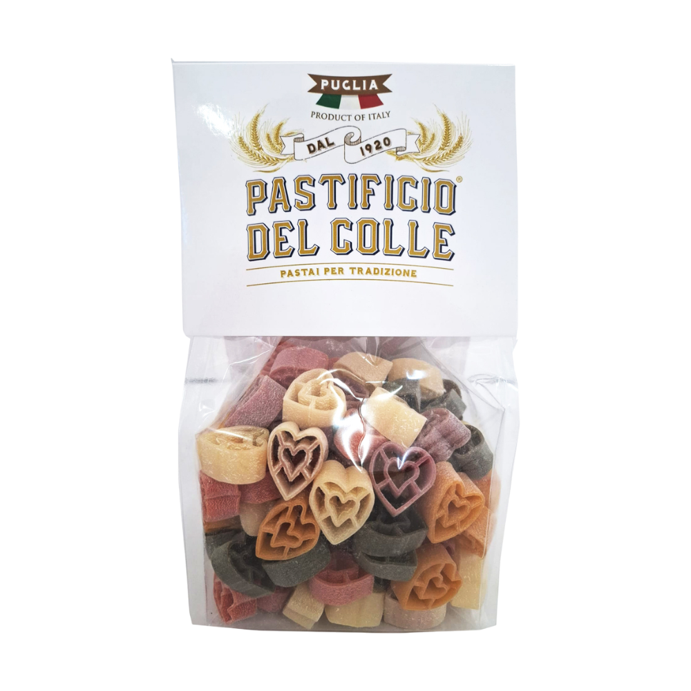 Pastificio del Colle Cuori Herznudeln 250g – bunte Pasta aus Hartweizen, Herzform, Kurkuma, Rote Bet