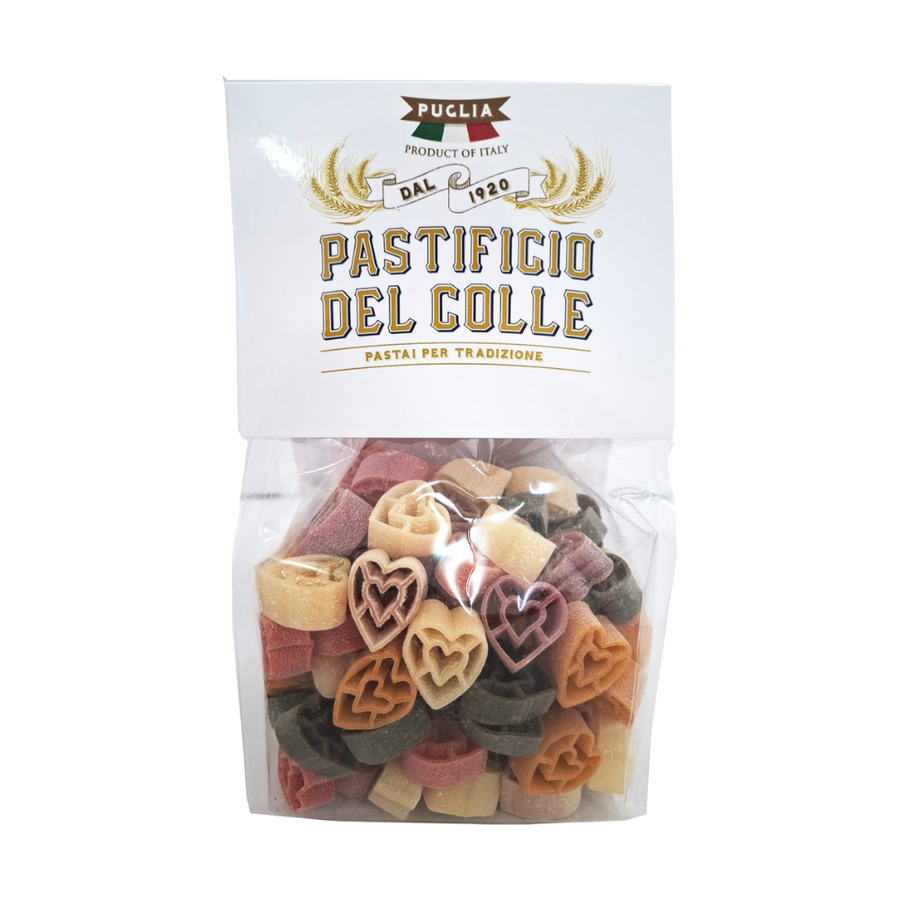 Pastificio del Colle Cuori Herznudeln 250g – bunte Pasta aus Hartweizen, Herzform, Kurkuma, Rote Bet