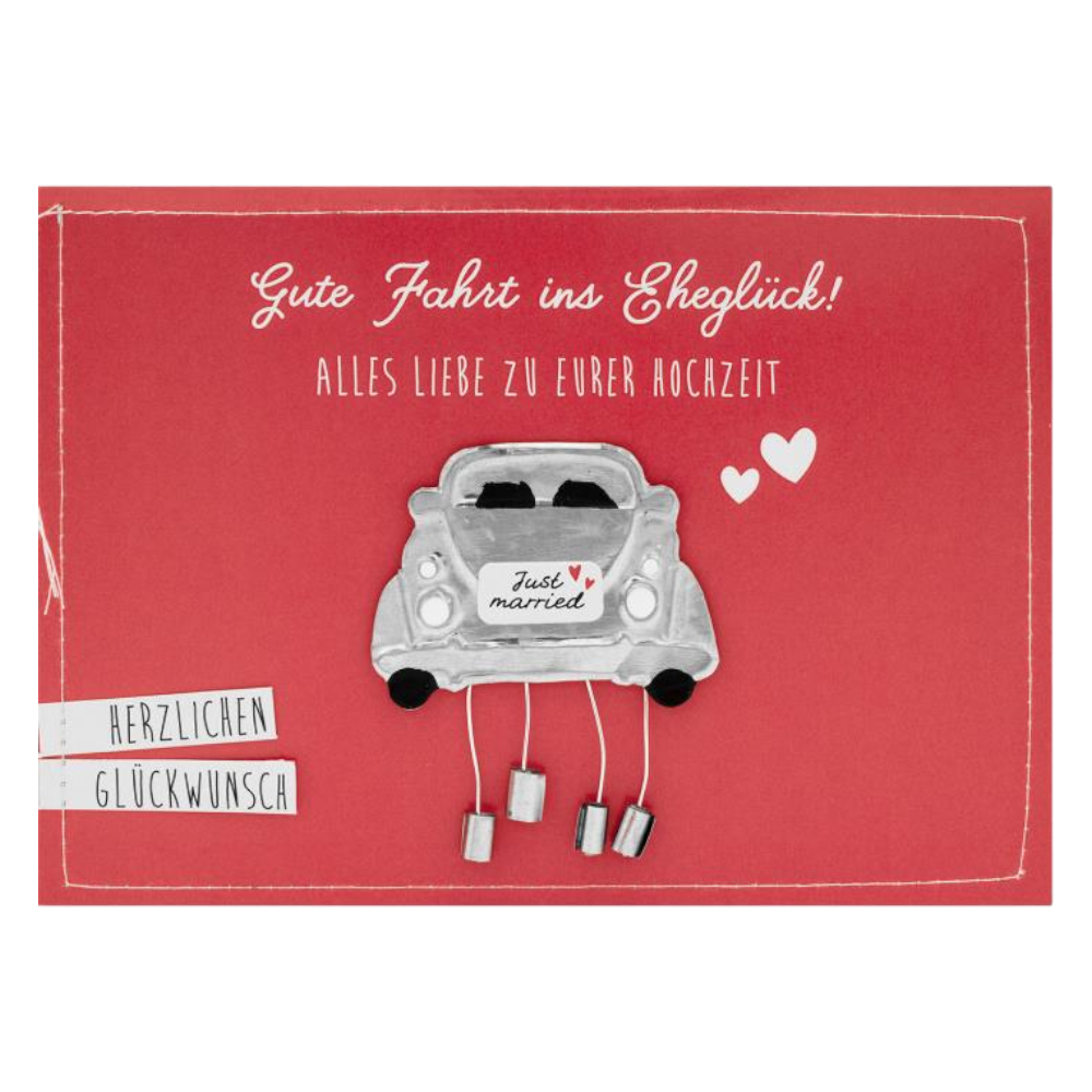 GRUSS&CO Grußkarte METALL de 46, 17x12cm, edle Hochzeitskarte Gute Fahrt ins Eheglück mit Metall-Applikation