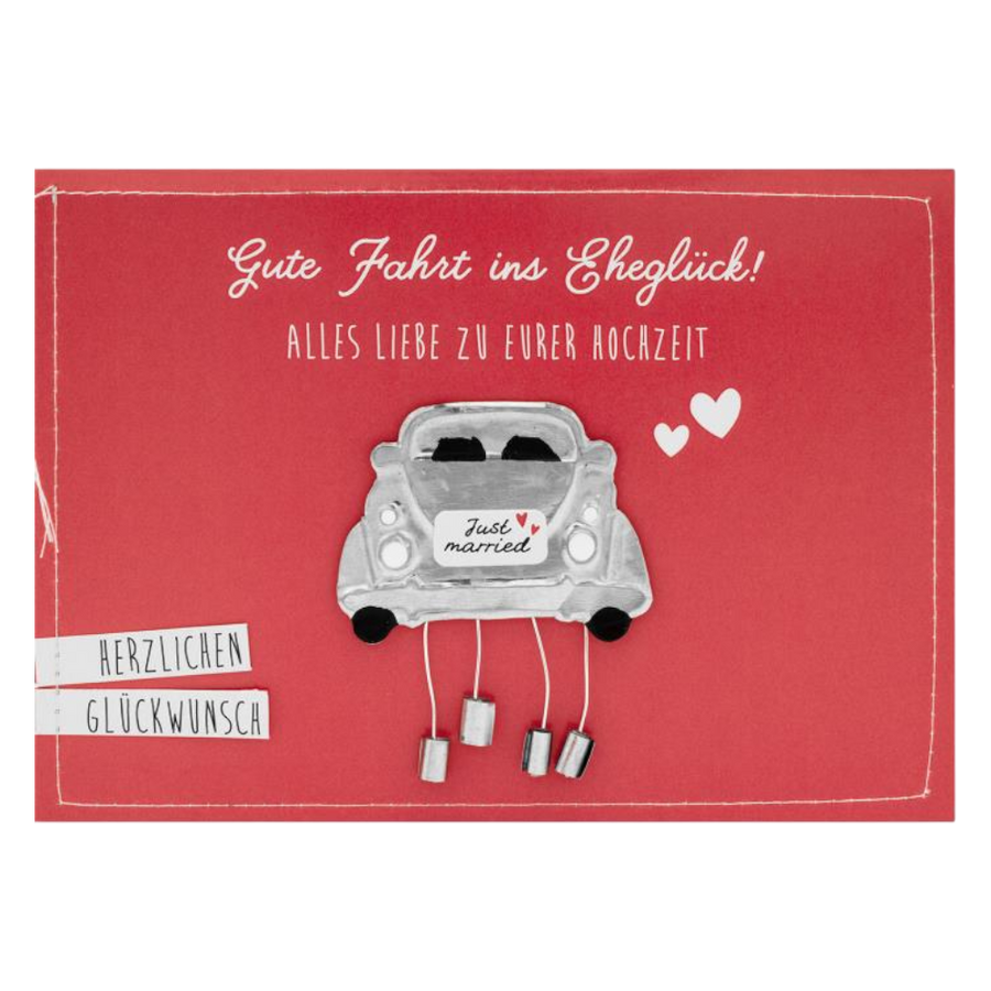 GRUSS&CO Grußkarte METALL de 46, 17x12cm, edle Hochzeitskarte Gute Fahrt ins Eheglück mit Metall-Applikation