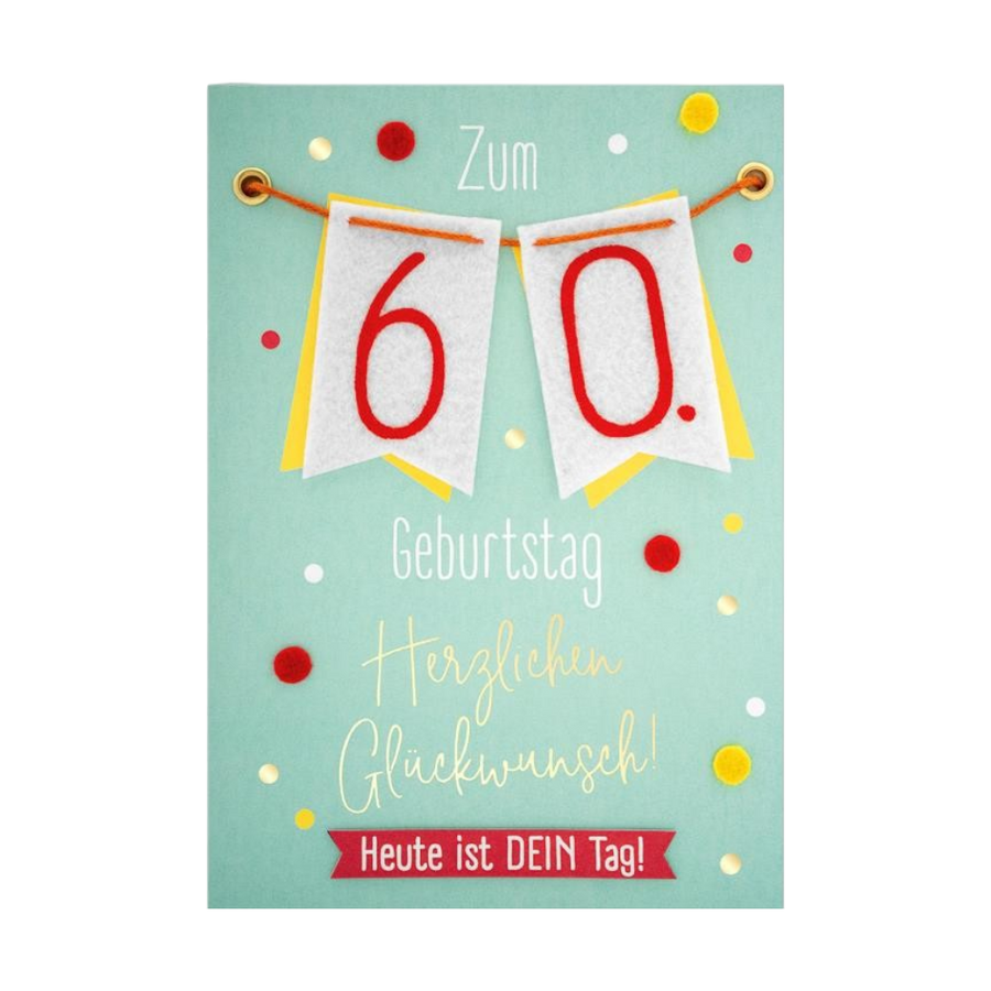 GRUSS&CO Grusskarte FILZ de 06 h aus Papier mit Filz-Elementen, 17x12cm, festliche Geburtstagskarte zum 60. Geburtstag
