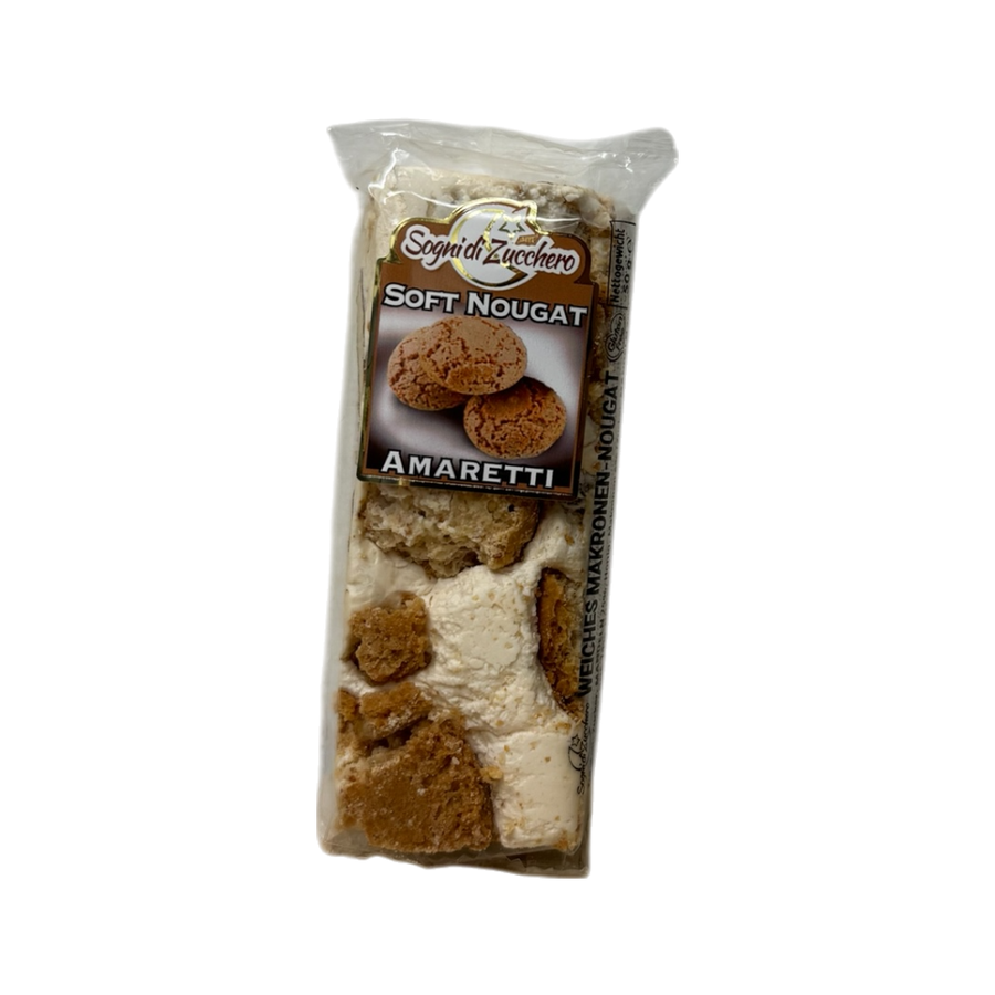 Sogni di Zucchero Soft Nougat Amaretti - weiches Makronen-Nougat 50g mit 25% Mandeln, Honig und Aprikosenkern