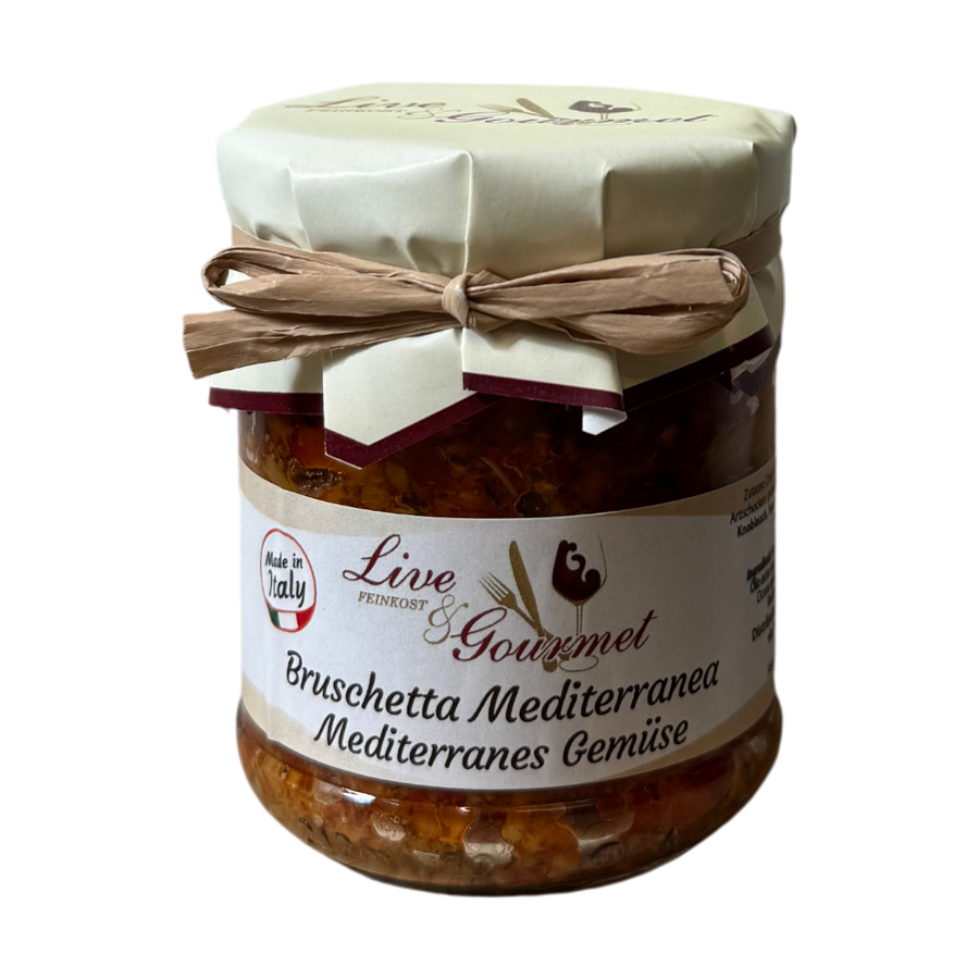 Live & Gourmet Bruschetta Mediterranea - mediterranes Gemüse mit Aubergine, Artischocken, grünen Oliven und italienischen Kräutern