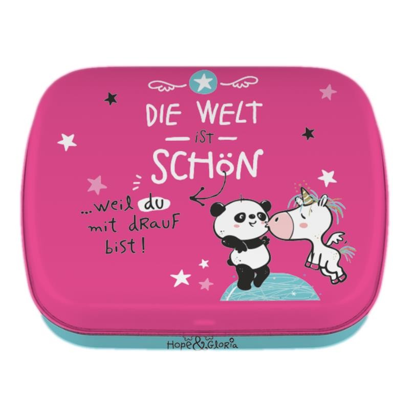HOPE&GLORIA Mintdose Welt 14g – Metall, Mint, Geschenk, Welt, zuckerfrei
