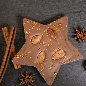 Fenkart Weihnachts Stern Schokolade - Bean to Bar Edelvollmilchschokolade mit 42% Kakao, gebrannten Mandeln, Cranberries und Caramelcrispies, glutenfrei