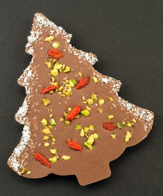 Fenkart Weihnachts Baum Schokolade - Bean to Bar Edelvollmilchschokolade mit 42% Kakao, Kokos, Pistazien und Gojibeeren, glutenfrei