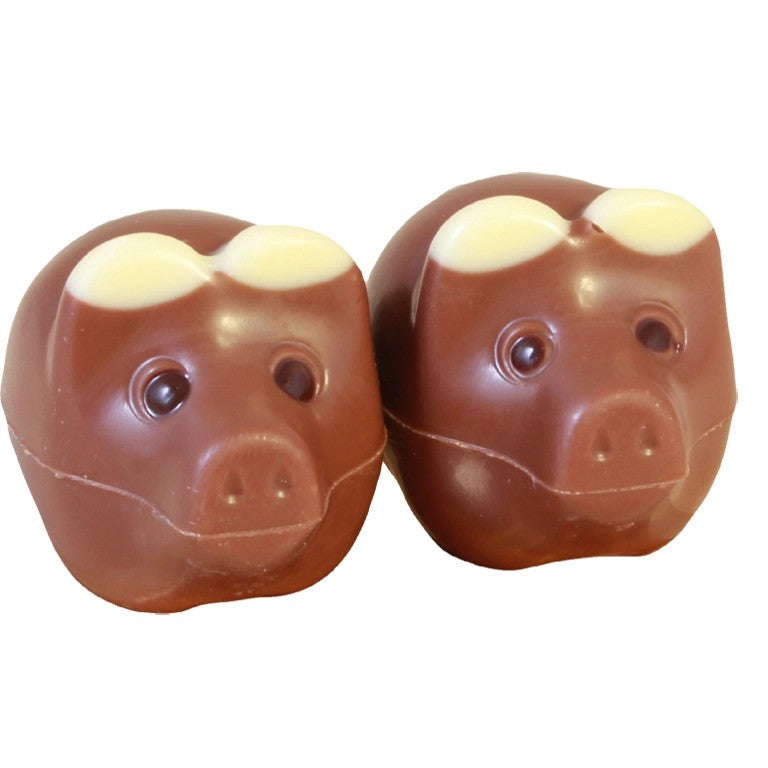 2er Glücksschweinchen aus Edelvollmilchschokolade, 20g in Cello verpackt, traditioneller Glücksbringer