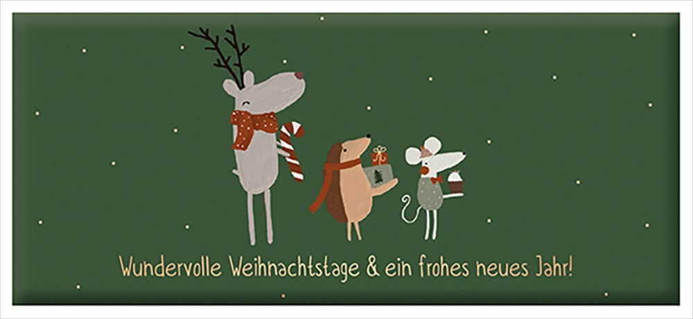 Grafik Werkstatt Weihnachtsschokolade 30g mit goldener Aufschrift Wundervolle Weihnachtstage und Neujahrswunsch