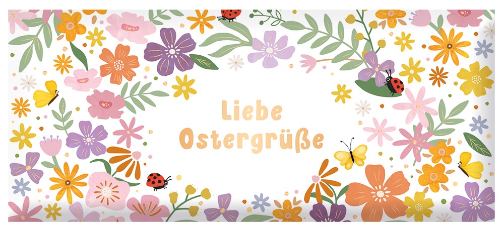 Schoko Ostern Liebe Ostergrüße 30g – Schokolade, Goldveredelung, Ostern, Blumen, Geschenk