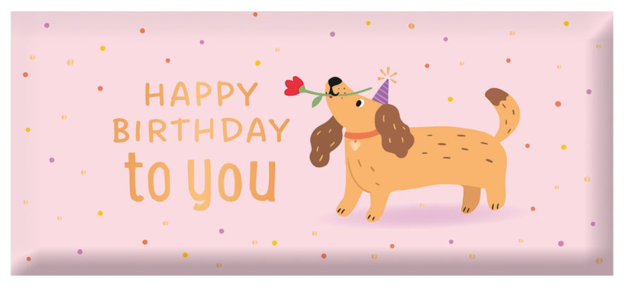 Schoko Happy Birthday to you 30g – Schokolade, Goldveredelung, Hund, Geburtstag, Geschenk