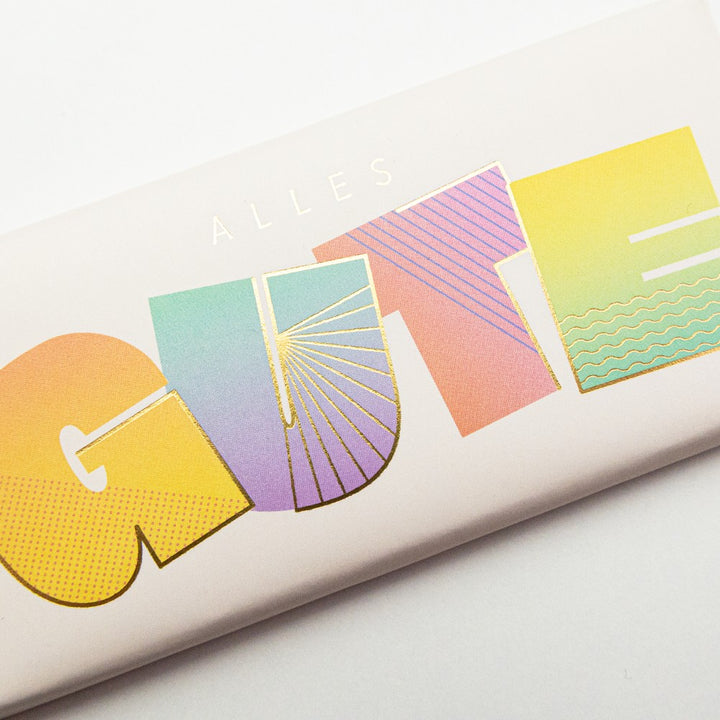 Schoko Alles Gute – 30g Schokolade, Gold, Wünsche, Aufmerksamkeit, Geschenk