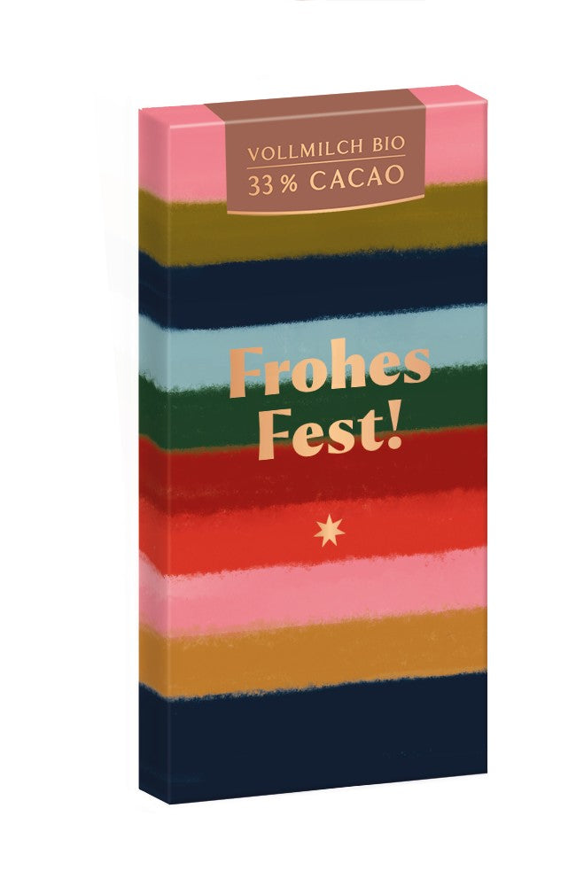 Bio-Schokolade Frohes Fest bunt gestreift 80g Grafik Werkstatt